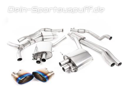 Milltek Edelstahl Duplex Sportauspuff-Komplettanlage ab Kat Audi RS4 B9 Bj.2017-2018 je 170x107mm oval eingerollt abgeschrägt Titan burned