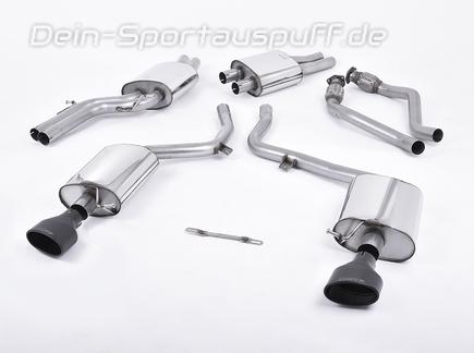 Milltek Edelstahl Duplex Sportauspuff-Komplettanlage ab Kat Audi S4 B8 Bj.2008-2011 je 150x95mm oval eingerollt abgeschrägt in schwarz