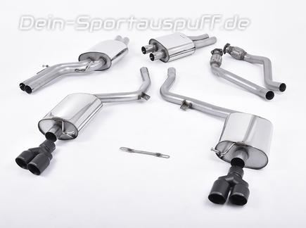 Milltek Edelstahl Duplex Sportauspuff-Komplettanlage ab Kat Audi S4 B8 Bj.2008-2011 je 2x80mm rund doppelwandig abgeschrägt in schwarz