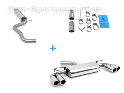 Fox Edelstahl Duplex Sportauspuff-Komplettanlage ab Kat Audi A3 8V 3-Tür ab 2012 je 2x80mm rund eingerollt abgeschrägt