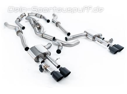 Milltek Edelstahl Duplex Sportauspuff-Komplettanlage ab OPF Audi S8 D5 Typ 4N je 2x 115mm rund doppelwandig abgeschrägt in schwarz