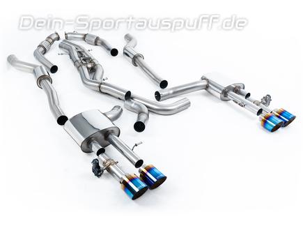 Milltek Edelstahl Duplex Sportauspuff-Komplettanlage ab OPF Audi S8 D5 Typ 4N je 2x 115mm rund doppelwandig abgeschrägt Titan burned
