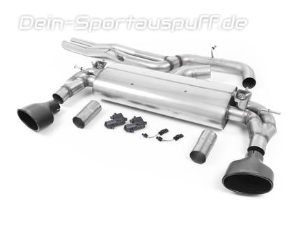 Milltek Edelstahl Duplex Sportauspuff-Komplettanlage ab Kat Ø76mm-System Audi TTRS Typ 8S Bj.2016-2018 je 170x107mm oval eingerollt abgeschrägt in schwarz