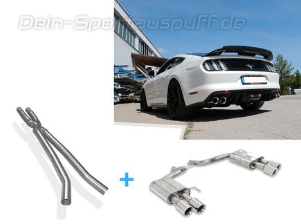 Fox Edelstahl Duplex Racing-Komplettanlage ab Kat Ford Mustang 6 ab 2014 3.7l V6 + 5.0l GT je 2x100mm rund doppelwandig abgeschrägt