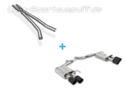 Fox Edelstahl Duplex Racing-Komplettanlage ab Kat Ford Mustang 6 ab 2014 3.7l V6 + 5.0l GT je 2x100mm rund doppelwandig abgeschrägt in schwarz