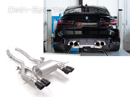 Ragazzon Edelstahl Duplex Sportauspuff BMW M3 Competition G80 je 2x102mm rund eingerollt abgeschrägt in schwarz