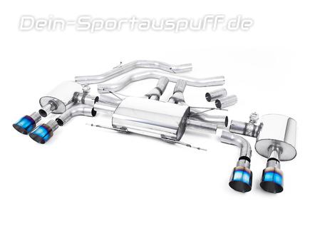 Milltek Edelstahl Duplex Sportauspuff-Komplettanlage ab Kat Alfa Romeo Giulia Typ 952 Quadrifoglio je 2x100mm rund doppelwandig abgeschrägt Titan burned