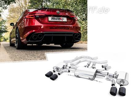 Milltek Edelstahl Duplex Sportauspuff-Komplettanlage ab Kat Alfa Romeo Giulia Typ 952 Quadrifoglio je 2x100mm rund eingerollt abgeschrägt aus Carbon