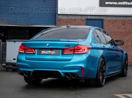 Milltek Edelstahl Duplex Sportauspuff-Komplettanlage ab OPF BMW M5 inkl. Competition F90 je 2x100mm rund doppelwandig abgeschrägt