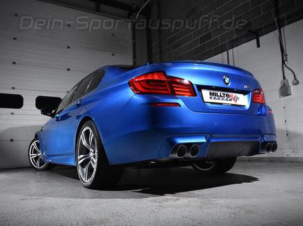Milltek Edelstahl Duplex Sportauspuff-Komplettanlage ab Kat BMW M5 F10 je 2x90mm rund doppelwandig abgeschrägt in schwarz