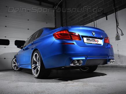 Milltek Edelstahl Duplex Sportauspuff-Komplettanlage ab Kat BMW M5 F10 je 2x90mm rund doppelwandig abgeschrägt Titan matt