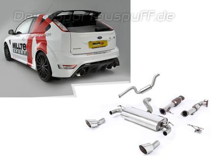 Milltek Edelstahl Duplex Sportauspuff-Komplettanlage ab Turbo Ford Focus 2 RS je 1x DTM-Optik rund abgeschrägt