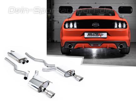 Milltek Edelstahl Duplex Sportauspuff-Komplettanlage ab Kat Ford Mustang 6 Coupe 2.3l Ecoboost je 100mm rund doppelwandig abgeschrägt Titan matt