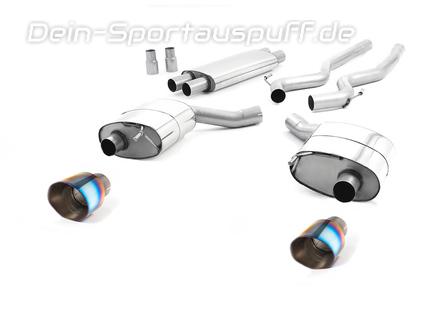 Milltek Edelstahl Duplex Sportauspuff-Komplettanlage ab Kat Ford Mustang 6 Coupe 5.0l GT je 100mm rund doppelwandig abgeschrägt Titan burned