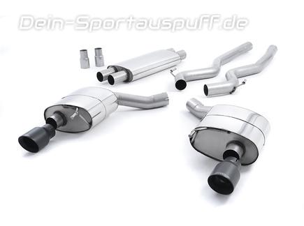 Milltek Edelstahl Duplex Sportauspuff-Komplettanlage ab Kat Ford Mustang 6 Coupe 5.0l GT je 100mm rund doppelwandig abgeschrägt in schwarz