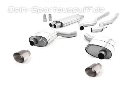 Milltek Edelstahl Duplex Sportauspuff-Komplettanlage ab Kat Ford Mustang 6 Coupe 5.0l GT je 100mm rund doppelwandig abgeschrägt Titan matt