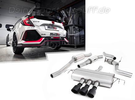 Milltek Edelstahl Sportauspuff-Komplettanlage ab Kat Honda Civic 10 FK8 Type-R 3x100mm rund doppelwandig abgeschrägt in schwarz