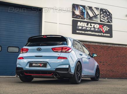 Milltek Edelstahl Duplex Sportauspuff-Komplettanlage ab OPF Hyundai i30 N Performance (Bj. 2019-2021) je 115mm rund doppelwandig abgeschrägt