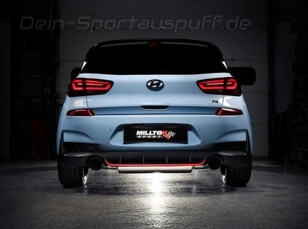 Milltek Edelstahl Duplex Sportauspuff-Komplettanlage ab OPF Hyundai i30 N Performance (Bj. 2019-2021) je 115mm rund doppelwandig abgeschrägt Titan matt
