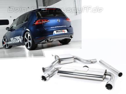 Milltek Edelstahl Duplex Sportauspuff-Komplettanlage ab Kat VW Golf 7 GTI VFL inkl. Performance + Clubsport je 100mm rund doppelwandig abgeschrägt