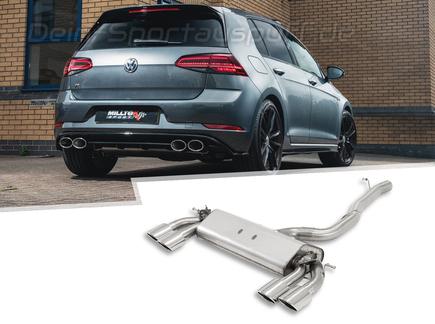 Milltek Edelstahl Duplex Sportauspuff-Komplettanlage ab OPF VW Golf 7 R Facelift 300PS je 2x118x83mm oval eingerollt abgeschrägt