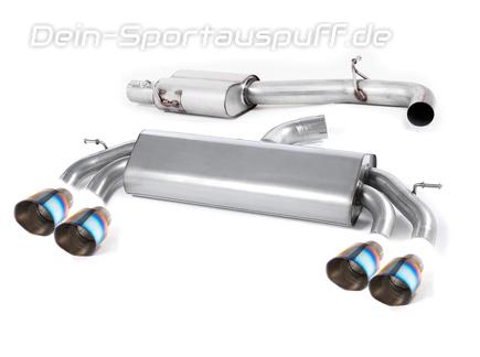 Milltek Edelstahl Duplex Sportauspuff-Komplettanlage ab Kat VW Golf 7 R Facelift 310PS je 2x100mm rund doppelwandig abgeschrägt Titan burned