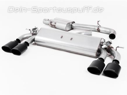 Milltek Edelstahl Duplex Sportauspuff-Komplettanlage ab Kat VW Golf 7 R Facelift 310PS je 2x118x83mm oval eingerollt abgeschrägt in schwarz