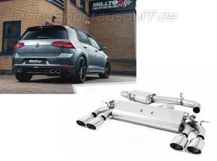 Milltek Edelstahl Duplex Sportauspuff-Komplettanlage ab Kat VW Golf 7 R Facelift 310PS je 2x118x83mm oval eingerollt abgeschrägt