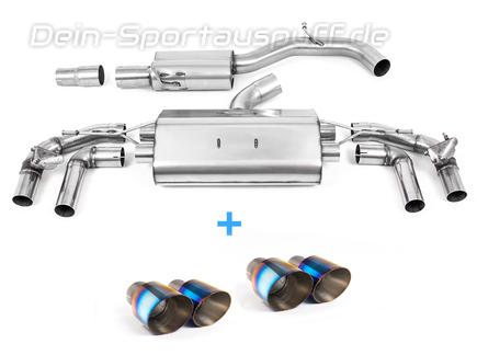 Milltek Edelstahl Duplex Sportauspuff-Komplettanlage ab OPF VW Golf 8 R je 2x115mm rund doppelwandig abgeschrägt Titan burned