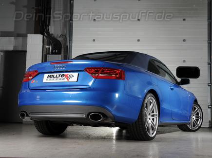 Milltek Edelstahl Duplex Sportauspuff-Komplettanlage ab Kat Audi S5 Coupe, Cabrio B8 Bj.2009-2011 je 150x95mm oval eingerollt abgeschrägt