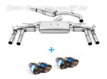 Milltek Edelstahl Duplex Sportauspuff-Komplettanlage ab OPF Audi S3 8Y Limousine je 2x115mm rund doppelwandig abgeschrägt Titan burned