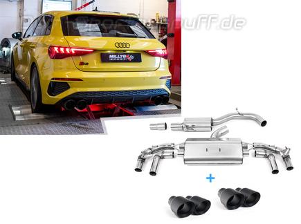 Milltek Edelstahl Duplex Sportauspuff-Komplettanlage ab OPF Audi S3 8Y Sportback je 2x115mm rund doppelwandig abgeschrägt in schwarz