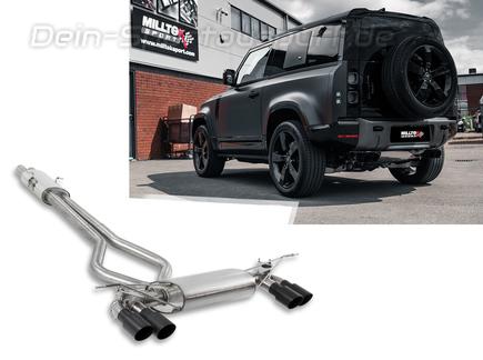 Milltek Edelstahl Duplex Sportauspuff-Komplettanlage ab OPF Land Rover Defender 2 110 5.0l P525 Typ L663 je 2x90mm rund doppelwandig abgeschrägt schwarz