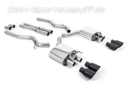 Milltek Edelstahl Duplex Sportauspuff-Komplettanlage ab Kat inkl. Klappensteuerung Ford Mustang 6 Coupe 5.0l GT Facelift je 2x100mm rund doppelwandig abgeschrägt in schwarz