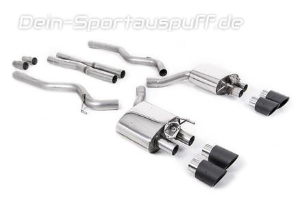 Milltek Edelstahl Duplex Sportauspuff-Komplettanlage ab Kat inkl. Klappensteuerung Ford Mustang 6 Coupe 5.0l GT Facelift je 2x100mm rund eingerollt abgeschrägt Carbon