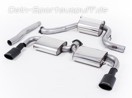 Milltek Edelstahl Duplex Sportauspuff-Komplettanlage ab Kat VW Scirocco 3 2.0l TSI inkl. R je 1x oval eingerollt abgeschrägt schwarz