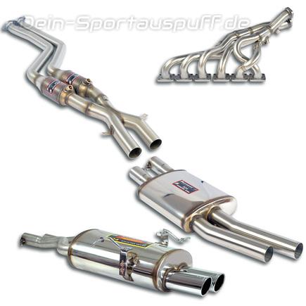 Supersprint Edelstahl Sportauspuff-Komplettanlage inkl. Krümmer und Sport-Kat BMW E46 320i-330i 2x80mm rund eingerollt abgeschrägt
