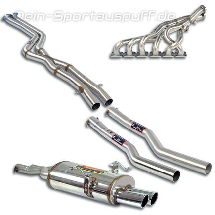Supersprint Edelstahl Racing-Komplettanlage inkl. Krümmer und Kat-Ersatz BMW E46 320i-330i 2x80mm rund eingerollt abgeschrägt