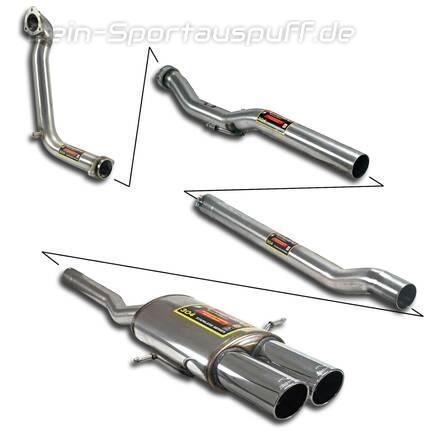 Supersprint Edelstahl Racing-Komplettanlage ab Turbo Mini R56 Cooper S inkl. JCW 2x90mm rund eingerollt abgeschrägt