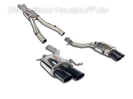 Supersprint Edelstahl Duplex Sportauspuff-Komplettanlage ab Kat BMW F10/F11 550i je 2x100x75mm oval eingerollt abgeschrägt schwarz