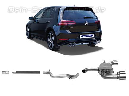 Bastuck Edelstahl Duplex Racing-Komplettanlage ab Kat VW Golf 7 GTI Facelift in R-Optik je 2x100mm rund doppelwandig gerade