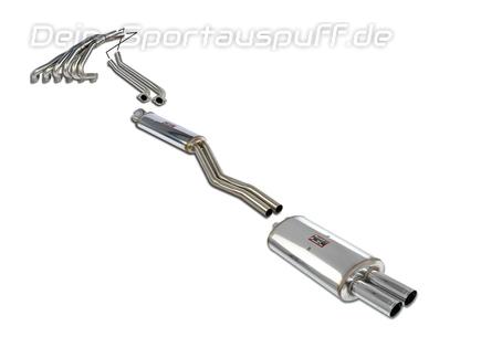 Supersprint Edelstahl Sportauspuff-Komplettanlage inkl. Krümmer BMW 3er E30 320i-325i für M3-Heck 2x70mm rund scharf abgeschrägt