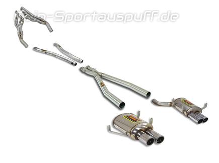 Supersprint Edelstahl Duplex Racing-Komplettanlage inkl. Krümmer und Kat-Ersatzrohren BMW E39 M5 5.0 je 2x90mm rund eingerollt abgeschrägt