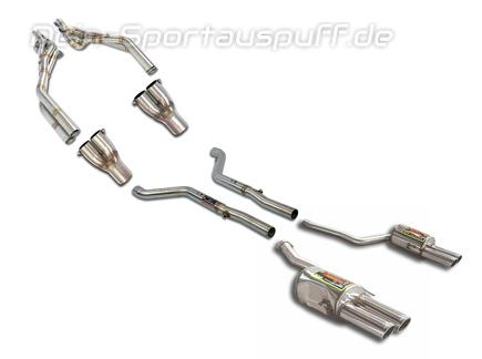 Supersprint Edelstahl Duplex Racing-Komplettanlage inkl. Krümmer und Kat-Ersatz BMW 8er E31 840i je 2x90mm rund eingerollt abgeschrägt