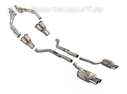 Supersprint Edelstahl Duplex Racing-Komplettanlage inkl. Krümmer und Kat-Ersatz BMW 8er E31 840i je 2x76mm rund scharf abgeschrägt