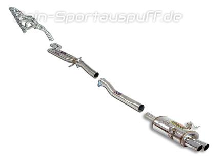 Supersprint Edelstahl Racing-Komplettanlage inkl. Krümmer BMW 3er E46 320i 323i 328i 2x80mm rund eingerollt abgeschrägt