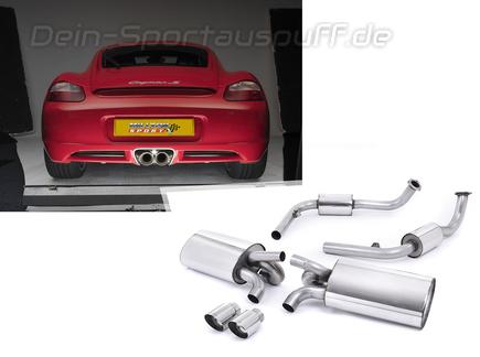 Milltek Edelstahl Racing-Komplettanlage inkl. Kat-Ersatz Porsche Cayman S Typ 987 2x90mm rund doppelwandig abgeschrägt