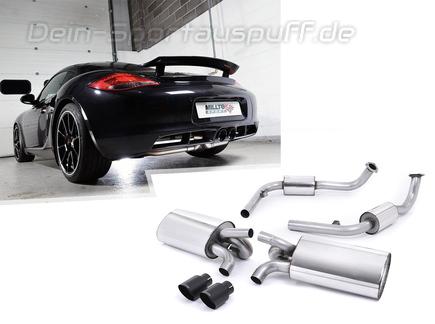 Milltek Edelstahl Sport-Komplettanlage ab Kat Porsche Cayman S Typ 981 2x90mm rund doppelwandig abgeschrägt schwarz