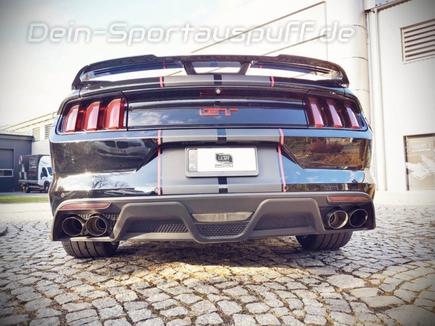 Ulter Edelstahl Duplex Sportauspuff mit Klappensteuerung Ford Mustang 6 3.7l 5.0l GT je 2x90mm rund scharf abgeschrägt