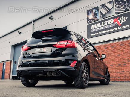 Milltek Edelstahl Sportauspuff-Komplettanlage ab OPF Ford Fiesta Mk8 1.0l Ecoboost 155PS ST-Heck 2x90mm rund doppelwandig abgeschrägt